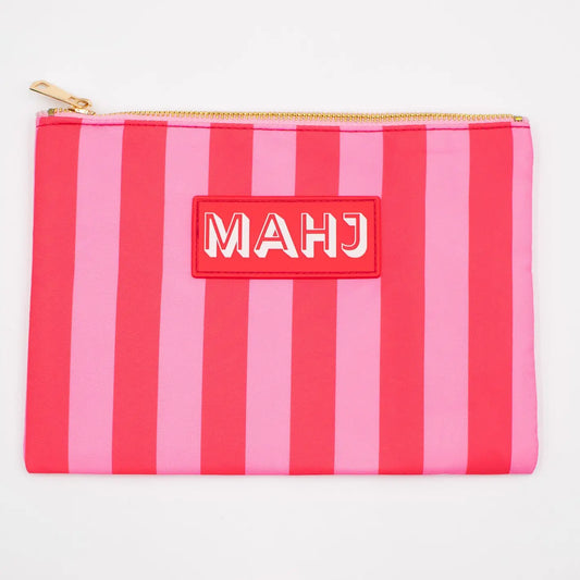 Mahjong Card & Accessory Bag | Pink & Red Stripe