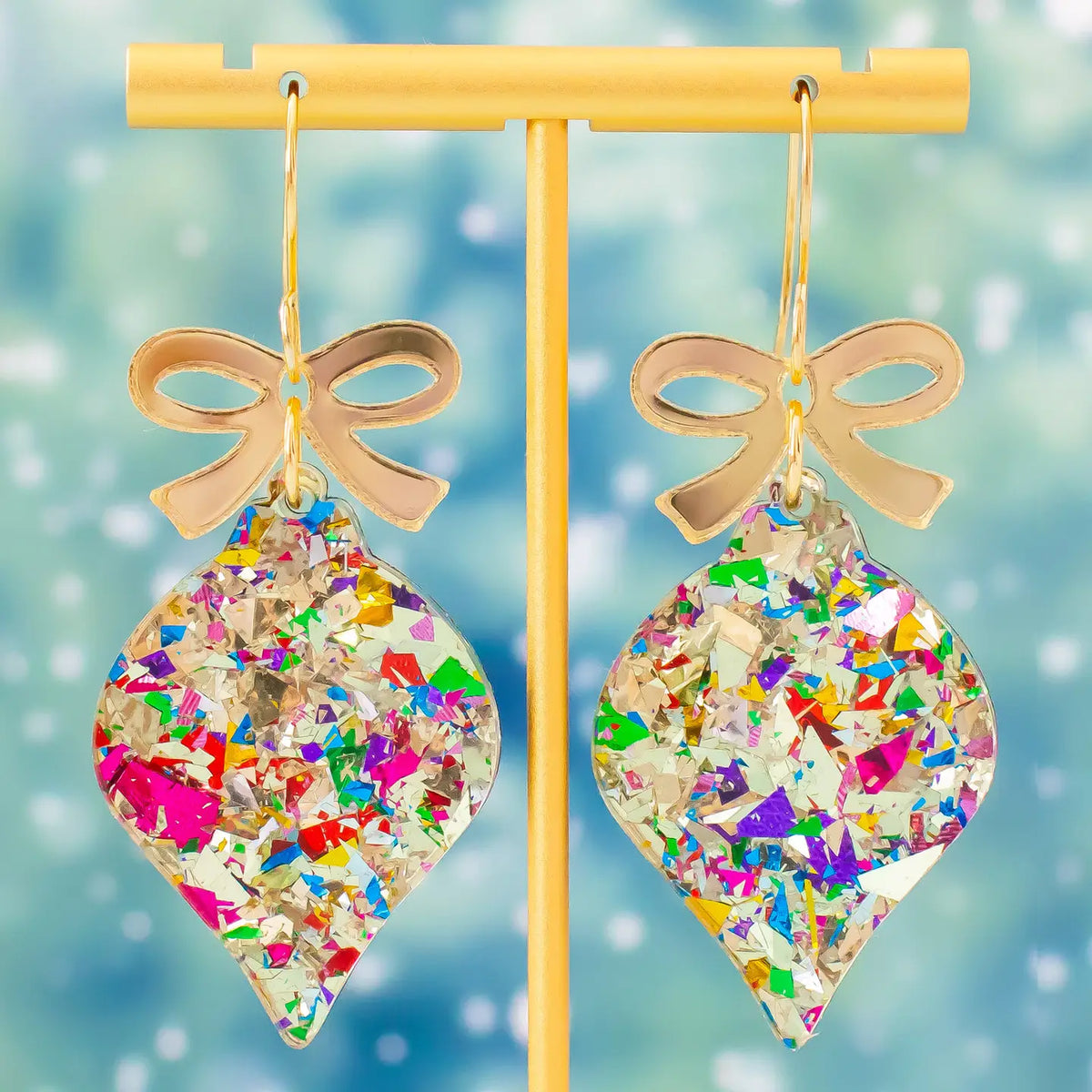 Christmas Ornament Earrings | Gold Glitter