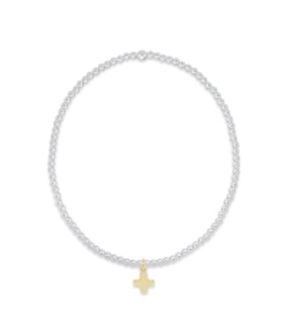 Classic Sterling Mixed Metal 2mm Bead Bracelet - Signature Cross Small Gold Charm