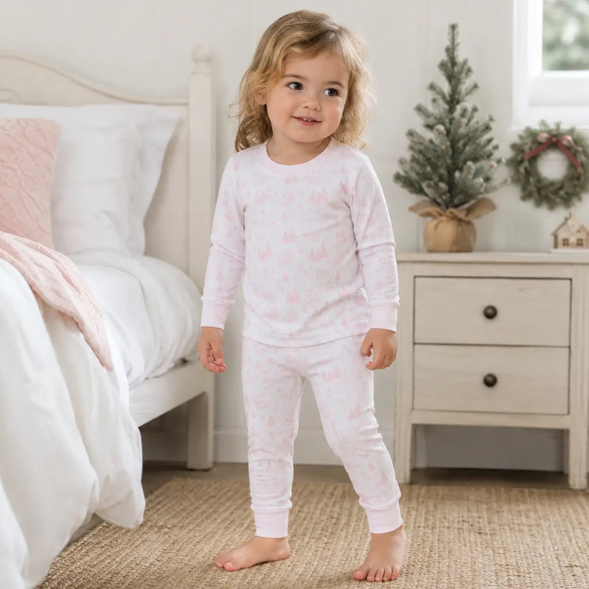 Holiday Toile Long Pajamas | Pink