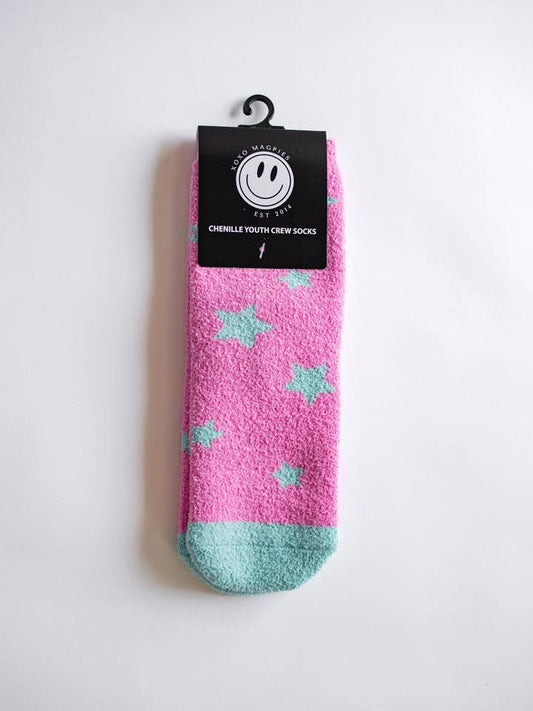Fuzzy Sock | Pink + Aqua Star
