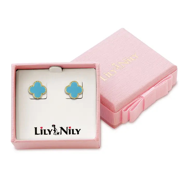 Stud Earrings | Gold | Four Leaf Clover | Turquoise