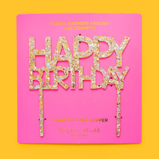 Happy Birthday Pearl + Gold Confetti Cake Topper