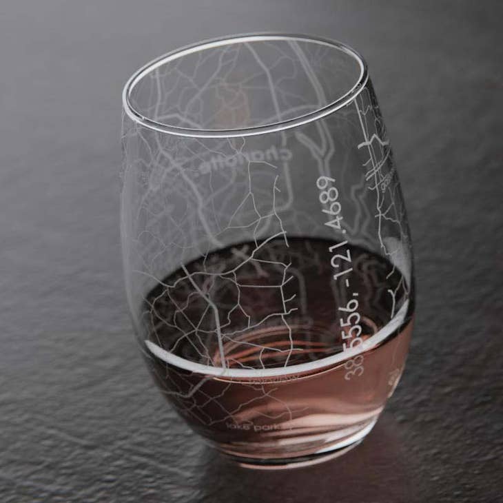 Charlotte NC Map Stemless Wine Glass