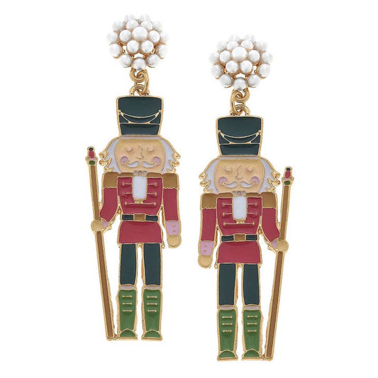 Nutcracker Enamel Earrings in Pink and Green