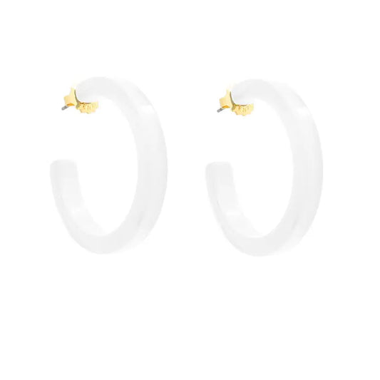 Medium Resin Hoop Earring | White