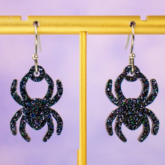 Spider Halloween Earrings | Black Holographic