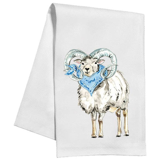 Tea Towel | Handpainted Ram with Blue Bandana