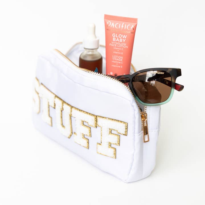Nylon Chenille Travel Makeup Pouch | Stuff | White/White