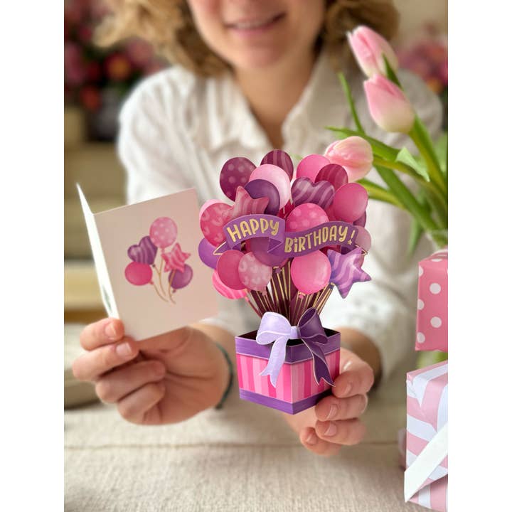 Mini Pop-Up Greeting Cards | Pink Birthday Balloons