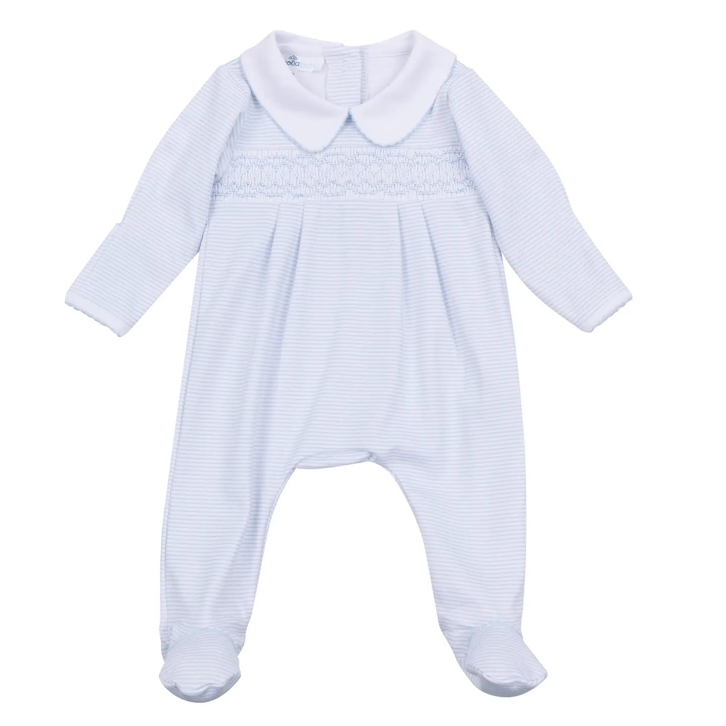 Mini Stripes Smocked Footie | Light Blue
