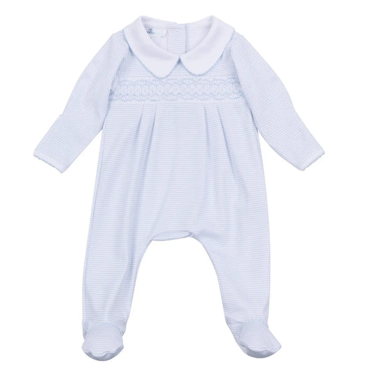 Mini Stripes Smocked Footie | Light Blue