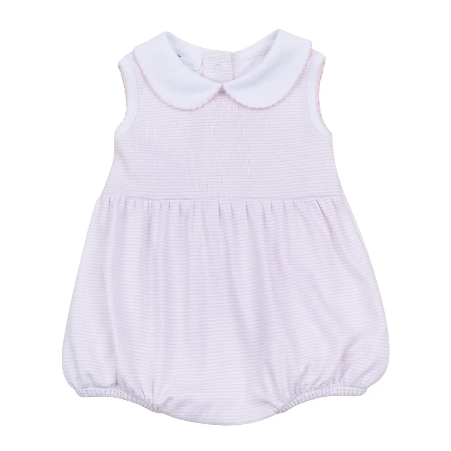Mini Stripes Collared Sleeveless Bubble | Pink