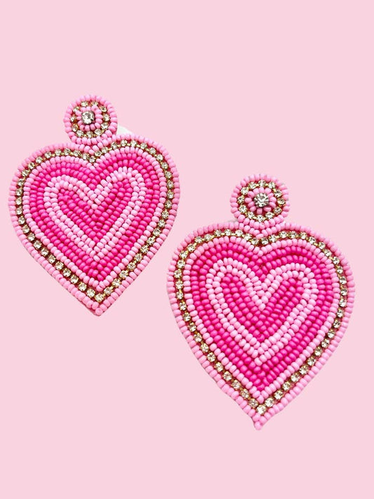 Beaded Earrings | Pink Hearts