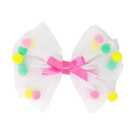 Mesh Bow with Pom Pom Hairclip