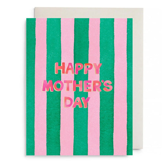 Greeting Card | Pink and Green Striped Mother's Day