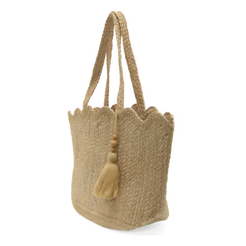 Jovi Scalloped Hem Jute Tote w/ Tassel