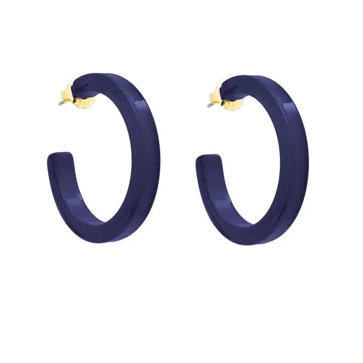 Medium Resin Hoop Earring | Navy