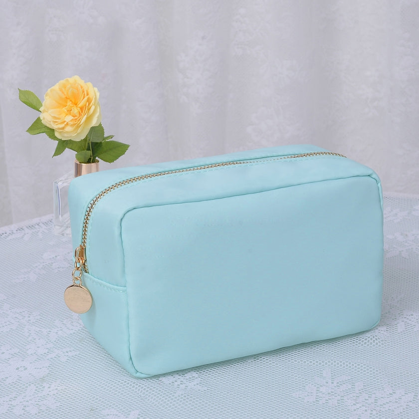 Emma Round Zippered Nylon Cosmetic Pouch | Sea Foam