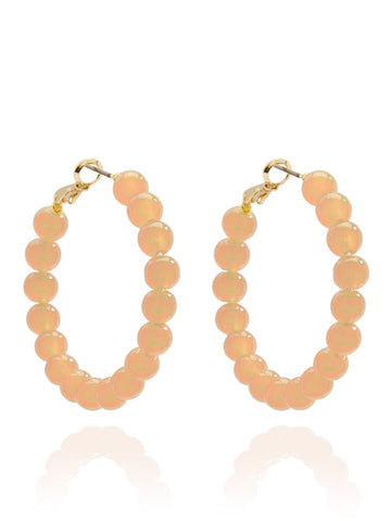 Medium Glass Bead Hoop Earring | Beige