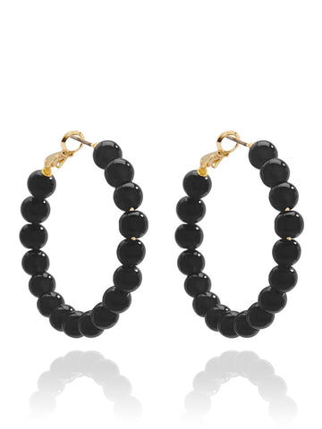 Medium Glass Bead Hoop Earring | Black