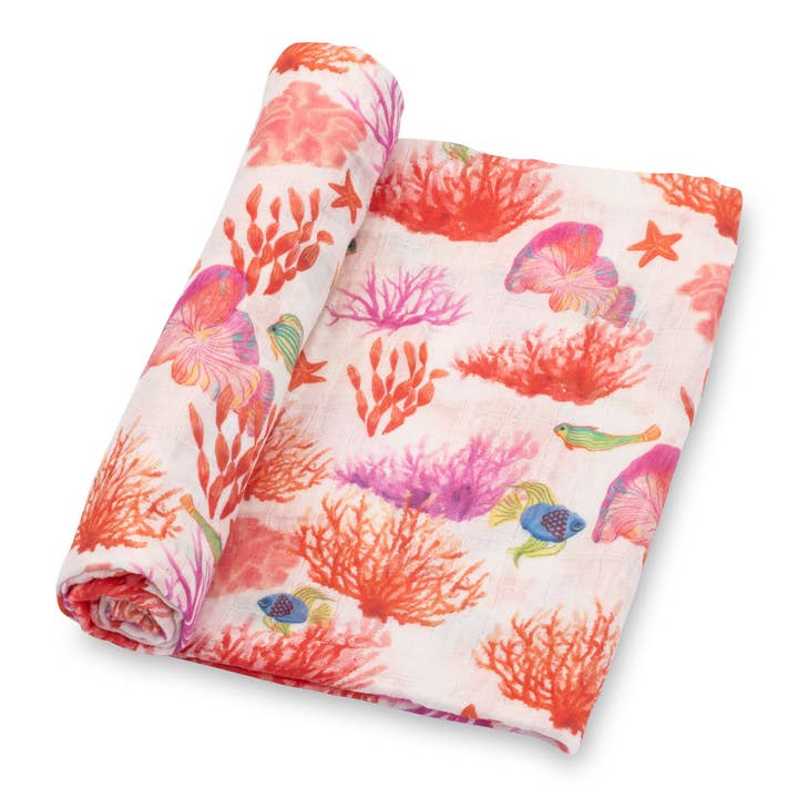 Muslin Swaddle Blanket | Under the Sea Beautiful Coral
