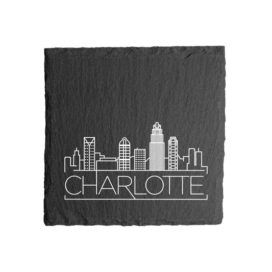 Charlotte NC City Skyline Slate Coasters