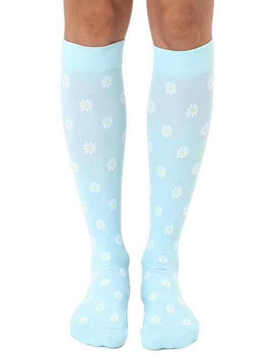 Compression Socks | Light Blue with White Daisies