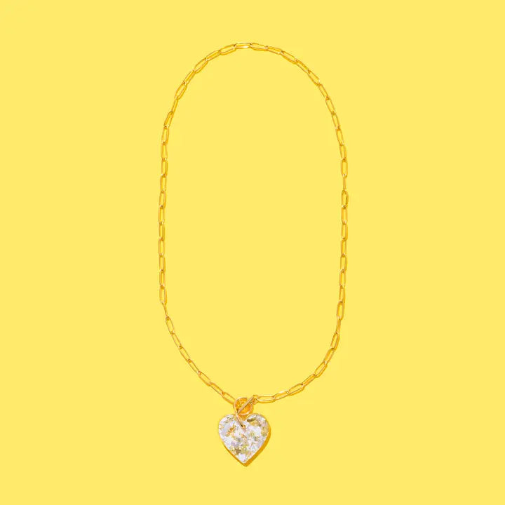 Paperclip Chain Necklace | Heart Pendant | Pearl Confetti