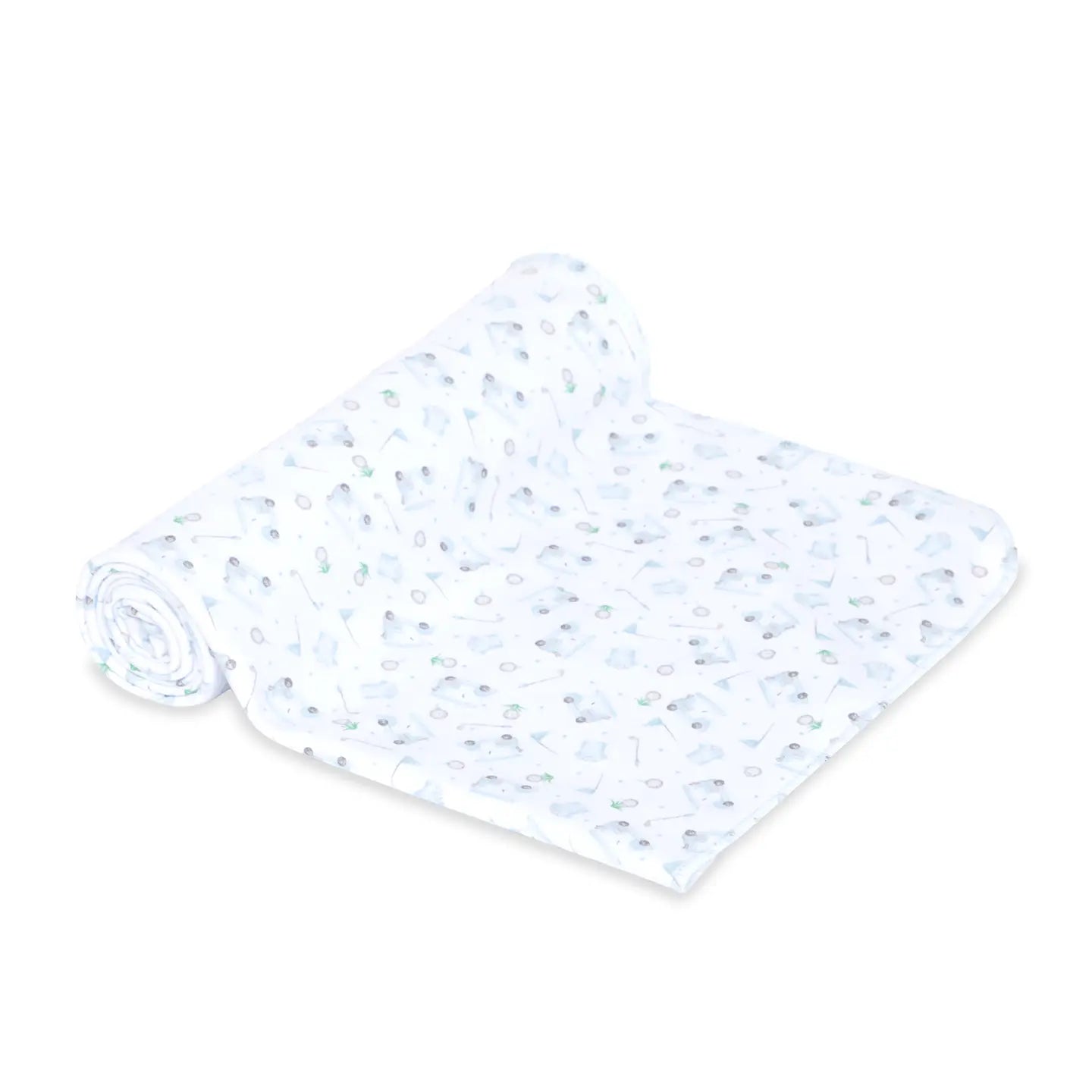Little Golfer Print Swaddle Blanket | Light Blue