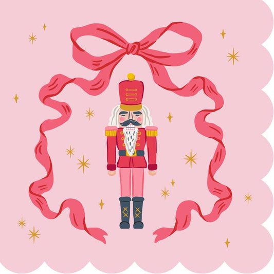 Cocktail Napkins | Pink Scallop Bow Nutcracker