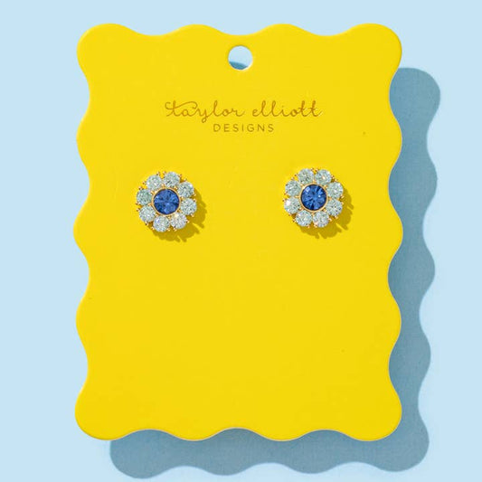 Stud Earrings | Flowers w/ Blue Gems | Caroline