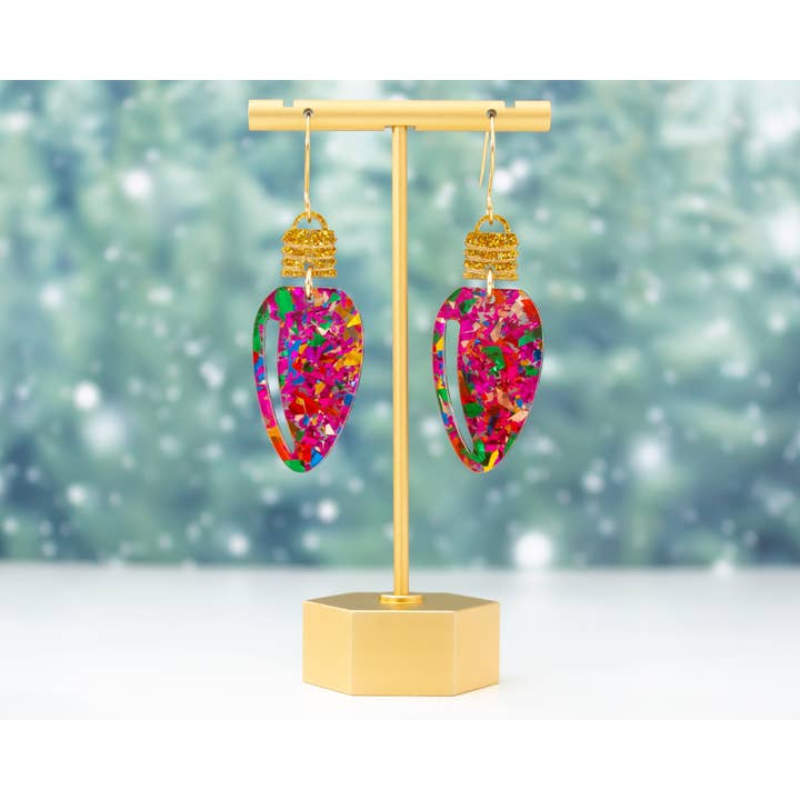 Christmas Bulb Earring | Pink Glitter