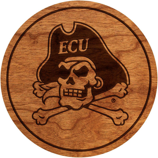 ECU Skull and Crossbones Cherry Coaster
