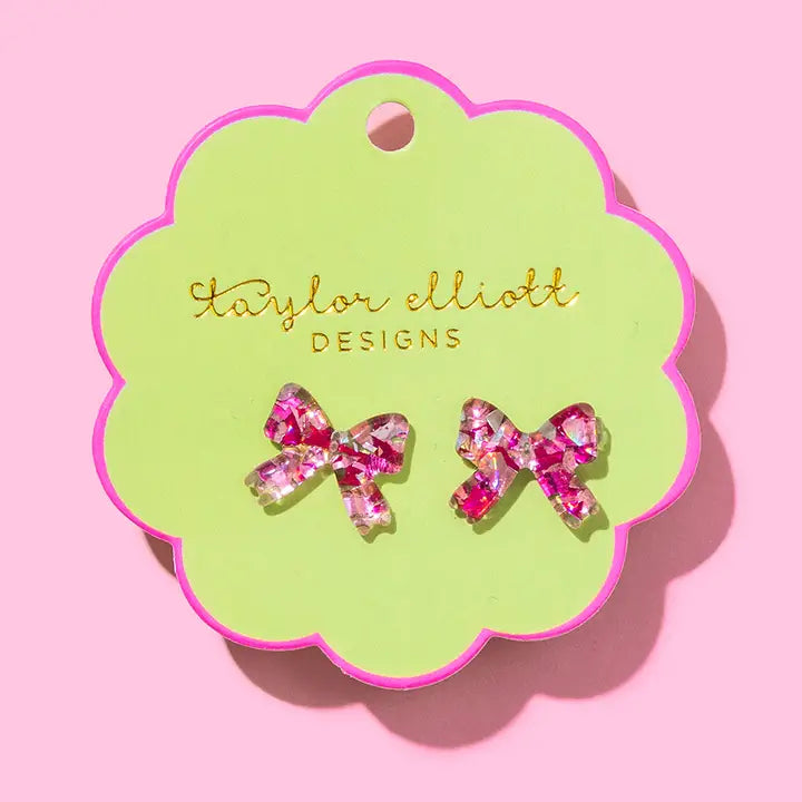 Stud Earrings | Pink + Silver Confetti Acrylic Bows