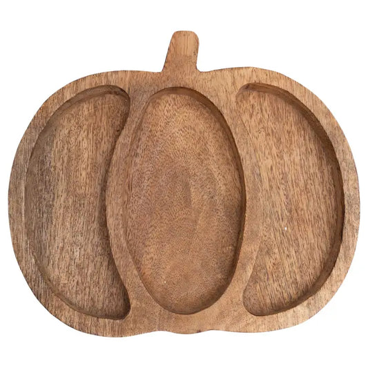 8" Pumpkin 3-Sectioned Mango Wood Tray