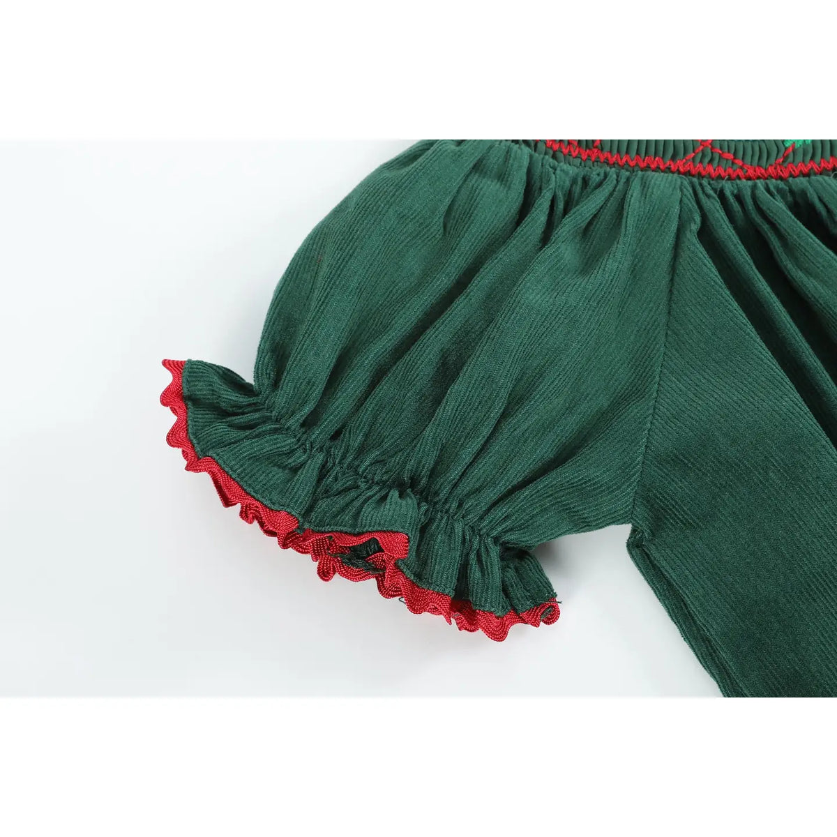 Green Christmas Mistletoe Smocked Bishop Dress