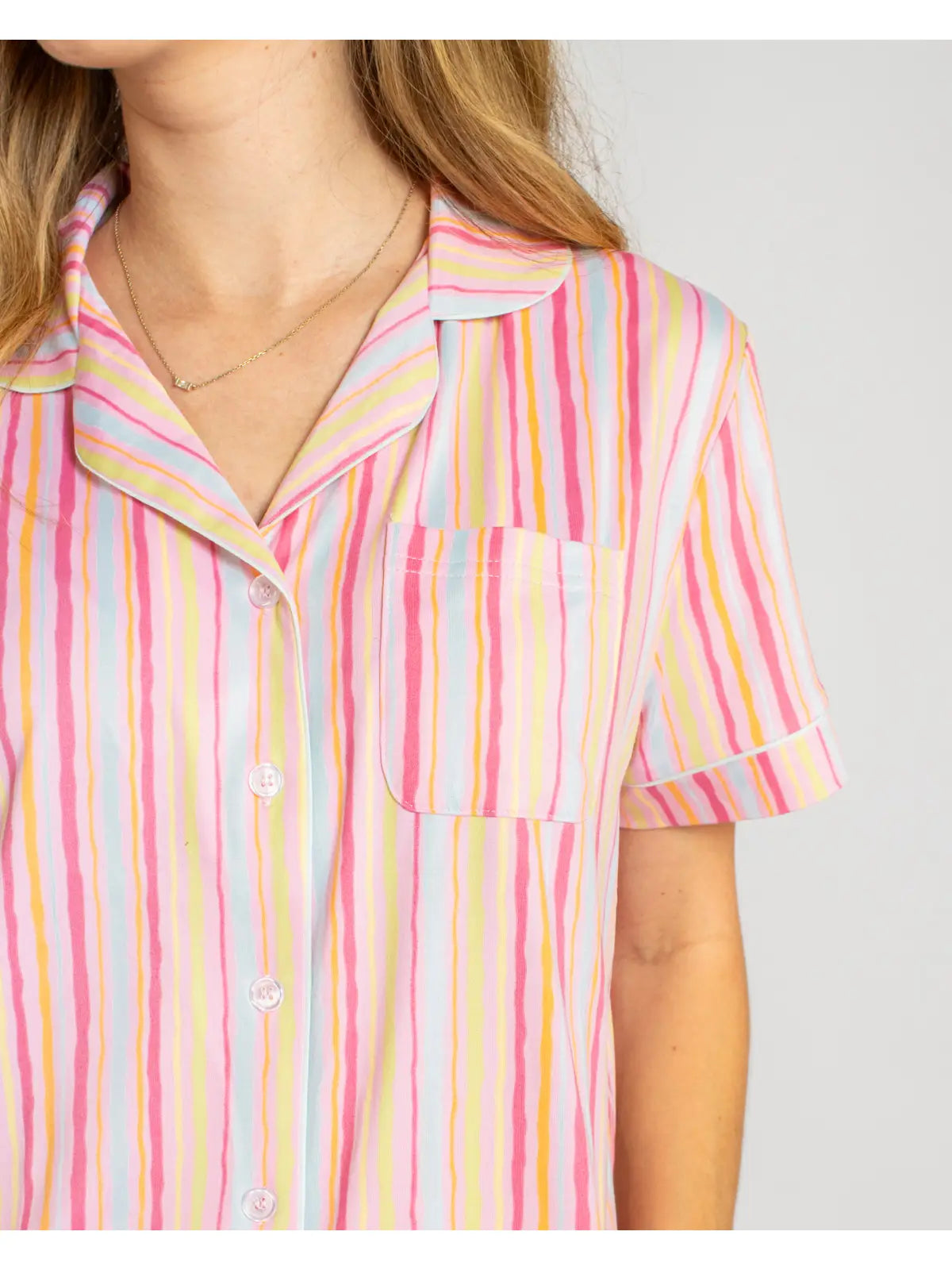 Addie Stripe Short Sleeve Button Up Sleep Shirt