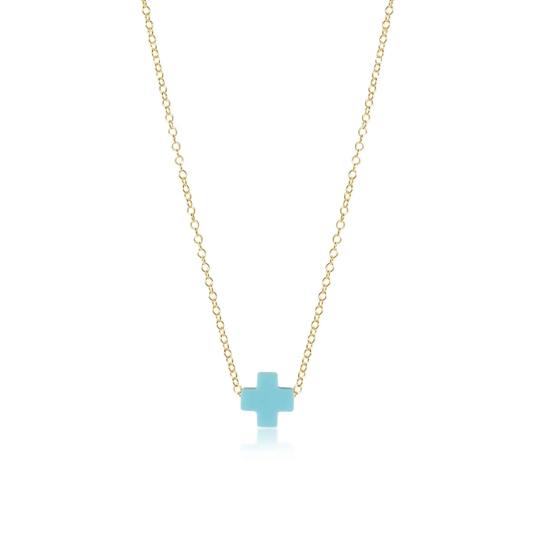 16" Necklace Gold Signature Cross Small | Turquoise