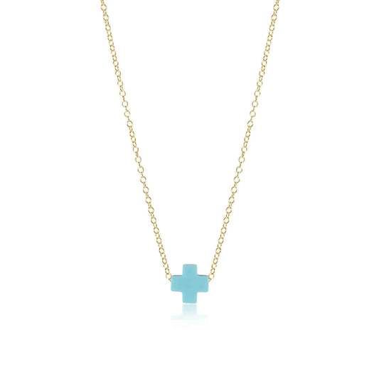 16" Necklace Gold Signature Cross Small | Turquoise