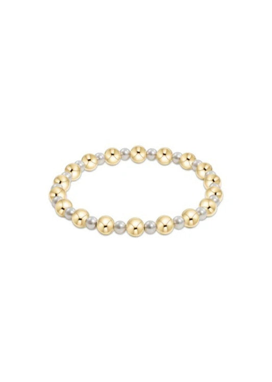 Pearl Grateful Pattern 4mm Bead Bracelet - 6mm Gold