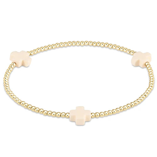 egirl | Signature Cross Small Gold 2mm Bead Bracelet | Off-White