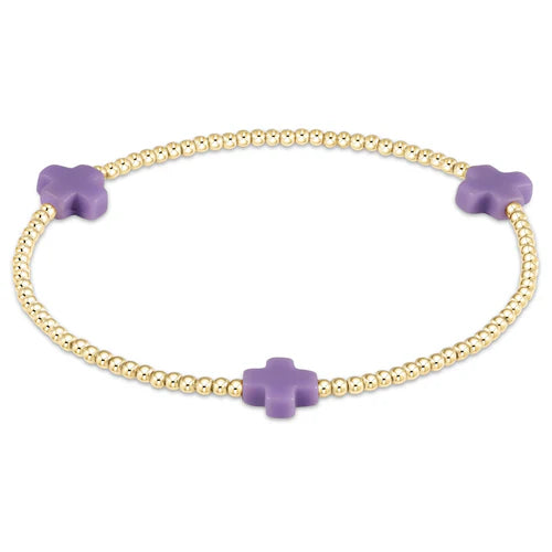 egirl | Signature Cross Small Gold 2mm Bead Bracelet | Purple