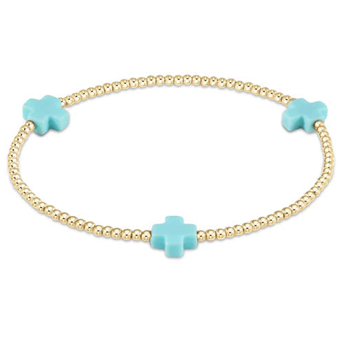 egirl | Signature Cross Small Gold 2mm Bead Bracelet | Turqoise