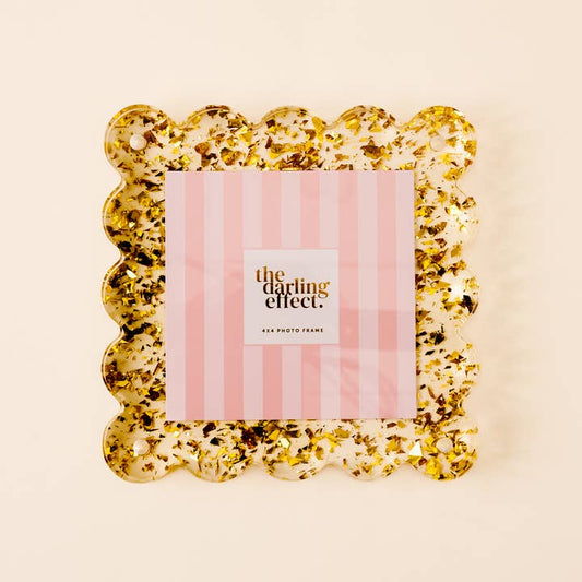 Square Scalloped Acrylic Frame -Confetti Gold
