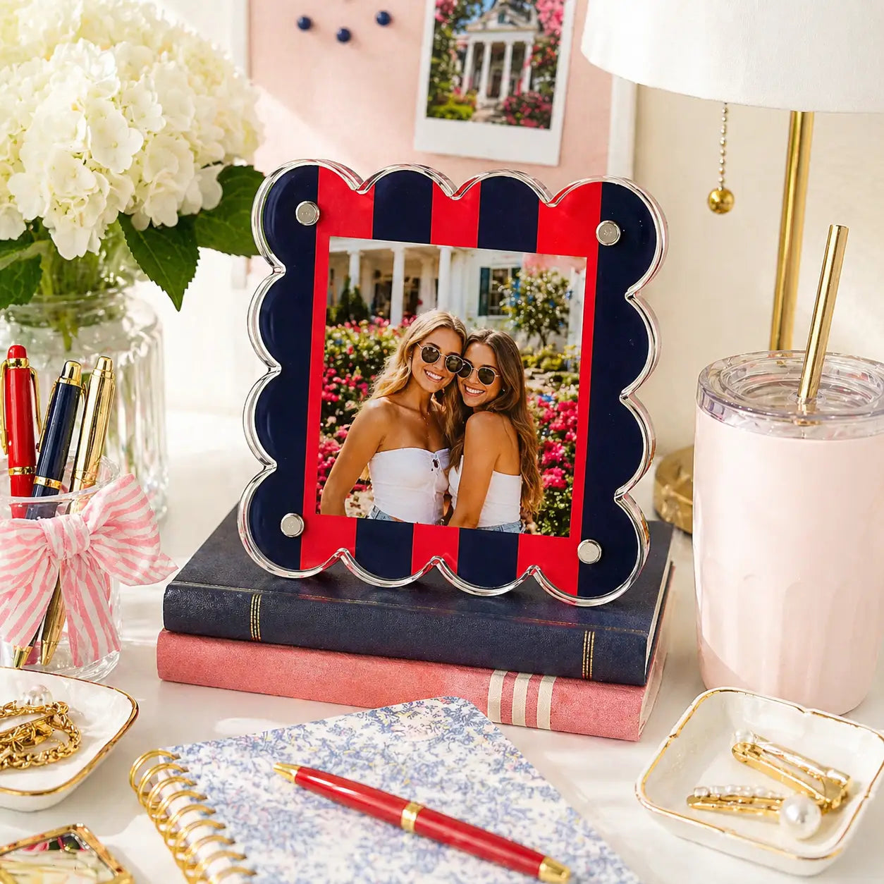 Gameday Scalloped Acrylic Frame | Red & Navy Striped