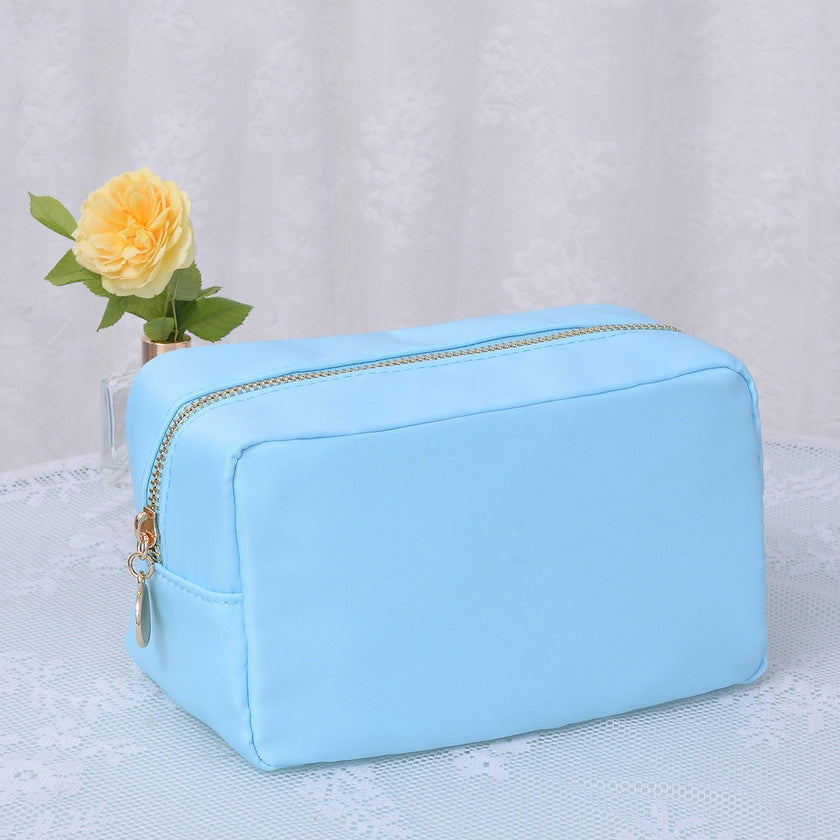 Emma Round Zippered Nylon Cosmetic Pouch | Sky Blue