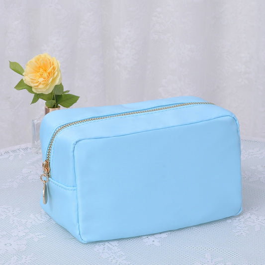 Emma Round Zippered Nylon Cosmetic Pouch | Sky Blue