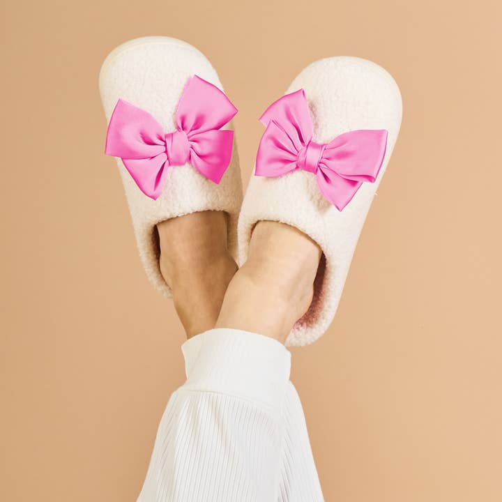 Fuzzy Slippers | Betty Bow Hot Pink