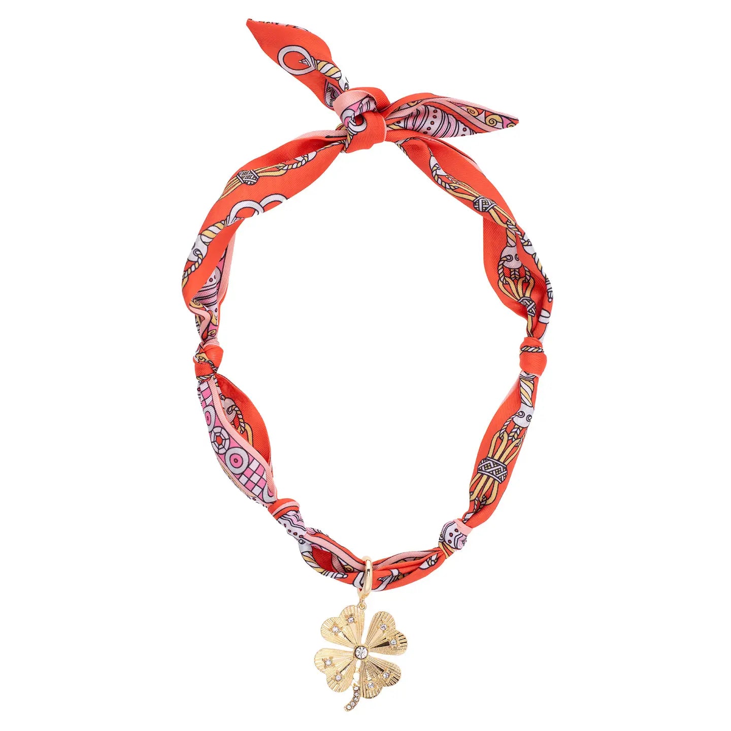 Briar Pave Clover Scarf Necklace in Coral/Light Pink